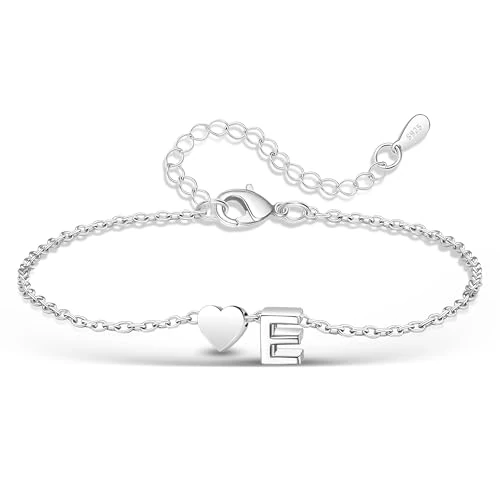 Casxyue Armband für Damen und Mädchen, 925er-Silber, Anfangsarmband mit Anhänger Herz und Buchstabe A-Z, Schmuck für Damen, Geschenk zu Weihnachten, Geburtstag, Taglia Unica, Kupfer, Kein Edelstein