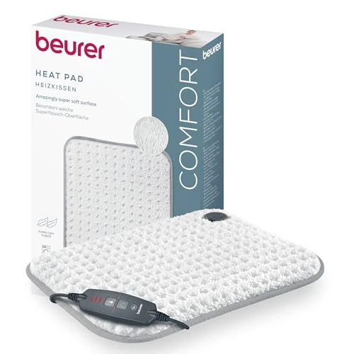 Beurer HK 43 Electric Heating Pad, Extra Soft Thermal Cushion with Automatic Shut-Off and 3 Temperature Levels, with Quick Heating, Machine Washable up to 30 °C, White