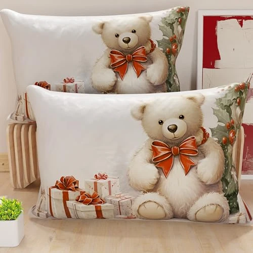 Oferta limitada: Petti Artesanos Italianos - Par de Microfibra de 50x80 cm, Fundas de Almohada Navideñas, Cojines Decorativos Navideños Dormitorio, Juego de 2 Fundas de Cojín, Funda de Almohada Osito 01 de 9.44 € a 9.44 € (ahorro 0.00%)