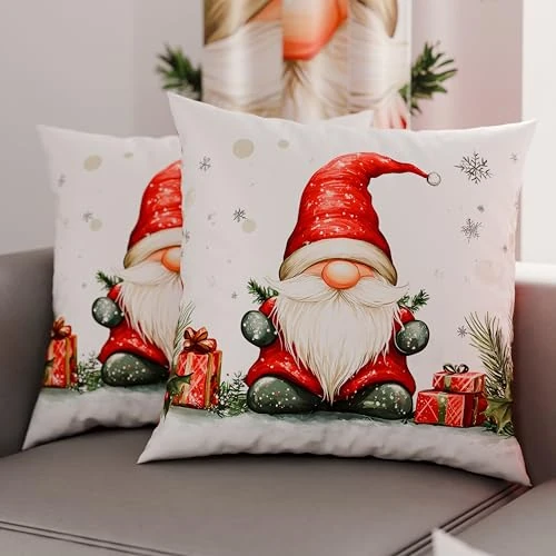 Petti Italian Artisans – Paar 65 x 65 cm Mikrofaser-Kissenbezüge, Weihnachtsdekor-Kissen für Schlafzimmer, Sofa, Wohnzimmer, 2er-Set Kissenbezüge, GNOME-Kissenbezug 01