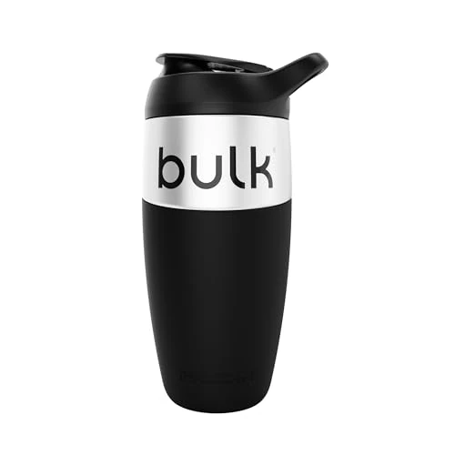 Bulk x Promixx Bouteille shaker en acier inoxydable | Noir | 700 ml | Design durable et étanche | Agitateur encliquetable pour un mélange fluide | Manchon en silicone antidérapant | Conçu pour durer