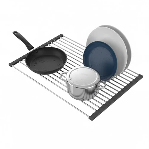 Avilia - Roll Up Sink Drainer in Stainless Steel 43 x 35 cm Heat Resistant, Easy to Clean, Ideal as a Dish Drainer and Shelf Space Saving