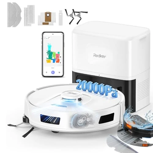 Redkey R11 Robot Vacuum Cleaner Floor Mop, 10,000Pa Robot Vacuum Cleaner with Self-Emptying Base 3.8L, Anti-Hair Tangle, LiDAR Navigation, App Control, Ideal for Carpets and Pet Hair