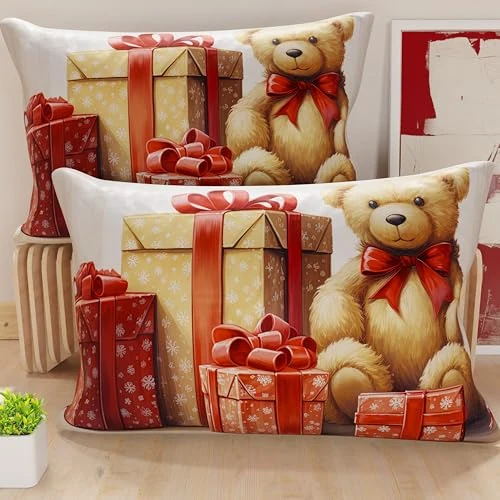 Limited offer: PETTI Italian Artisans - Pair of 40x60 cm Microfiber Cushion Covers, Christmas Pillow Covers, Christmas Decor Cushions for Bedroom,Sofa,Living Room, Set of 2 Cushion Covers, Teddy Bear Pillow Cover 02 from 14.90 EUR to 14.90 EUR (save 0%)