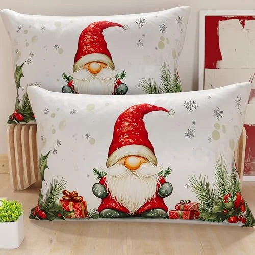 Petti Artisans Italiens - Paire de Housses de Coussin en Microfibre 50x70 cm, Coussins Décoratifs de Noël pour Chambre, Canapé, Salon, Lot de 2 Housses de Coussin, Taie d'oreiller GNOME 01