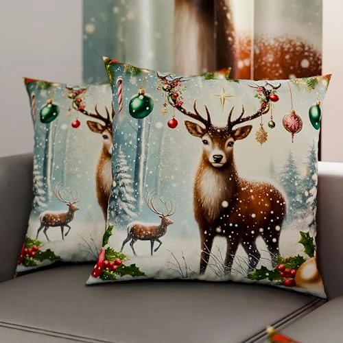Petti Artisans Italiens - Paire de Housses de Coussin en Microfibre 50x50 cm, Coussins Décoratifs de Noël pour Chambre, Canapé, Salon, Lot de 2 Housses de Coussin, Taie d'oreiller de Noël 4