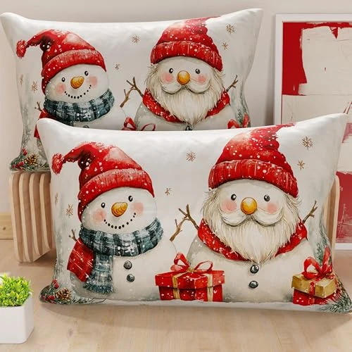 Petti Italian Artisans – Paar 40 x 60 cm Mikrofaser-Kissenbezüge, Weihnachtsdekor-Kissen für Schlafzimmer, Sofa, Wohnzimmer, 2er-Set Kissenbezüge, Schneemann-Kissenbezug 02