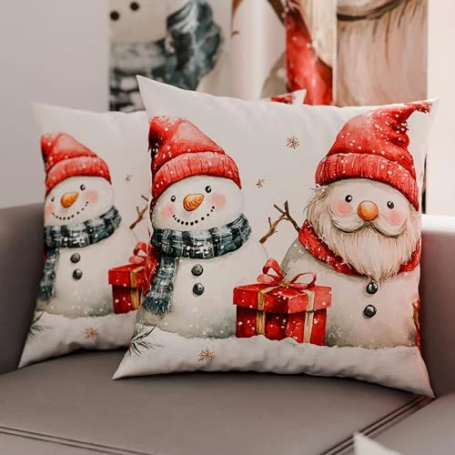 Petti Italian Artisans – Paar 35 x 35 cm große Mikrofaser-Kissenbezüge, Weihnachtsdekor-Kissen für Schlafzimmer,Wohnzimmer, 2er-Set Kissenbezüge, Schneemann-Kissenbezug 02