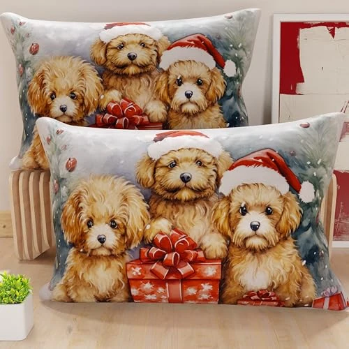 Offerta a tempo: PETTI Artigiani Italiani - Coppia di Federe Cuscino 40x80 cm in Microfibra, Federe Natalizie, Cuscini Arredo di Natale Camera da Letto, Divano, Salotto, Set 2 Fodere Copricuscino, Federa Dog - 21% da 14.90 € a 11.74 €