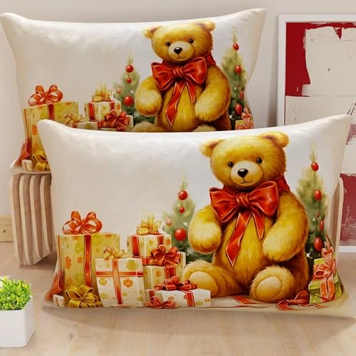 PETTI Italian Artisans - Pair of 40x70 cm Microfiber Cushion Covers, Christmas Pillow Cases, Christmas Decor Cushions for Bedroom, Sofa, Living Room, Set of 2 Cushion Covers, Xmas 3 Pillow Case