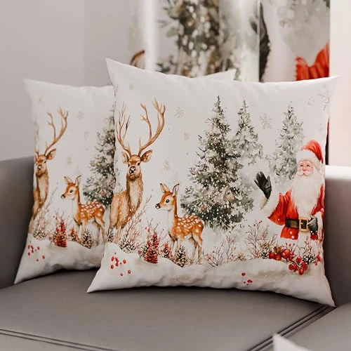 PETTI Artigiani Italiani - Coppia di Federe Cuscino 60x60 cm in Microfibra, Federe Natalizie, Cuscini Arredo di Natale Camera da Letto, Divano, Salotto, Set 2 Fodere Copricuscino, Federa Xmas 17