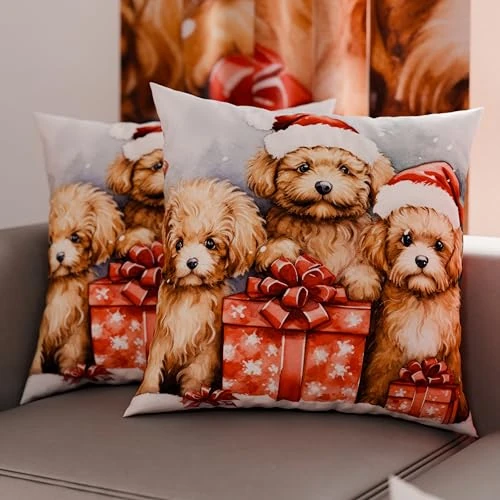 Petti Italian Artisans – Paar 60 x 60 cm große Mikrofaser-Kissenbezüge, Weihnachtskissenbezüge, Weihnachtsdekor-Kissen für Schlafzimmer, Sofa, Wohnzimmer, 2er-Set Kissenbezüge, Hunde-Kissenbezug