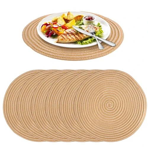 Limited offer: Round Braided Place Mats Round Washable Pack of 6 Heat Resistant Dirt-Repellent Plate Coasters Place Mats Washable 30 cm Place Mats for Home, Restaurant, Hotel, Outdoor (Coffee Colour) from 20.99 EUR to 20.99 EUR (save 0%)