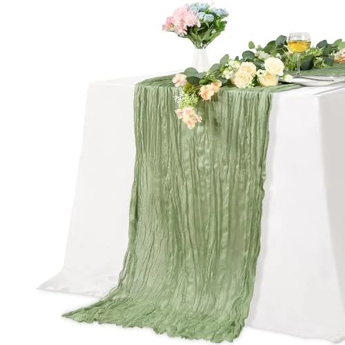 Alyvisun 1Pack Green Table Runner, 35x118inch 100% Polyester Washable Table Runners for Weddings, Baby Showers, Dinner, Parties, Boho Farmhouse Rustic Table Chair Decor for Home & Outdoor 90*300cm