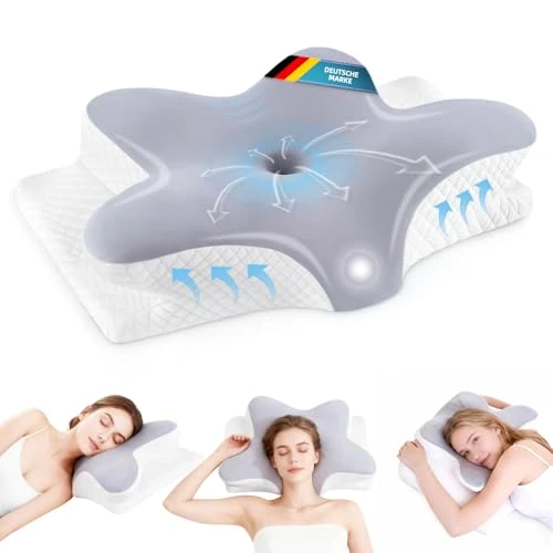 Infaebo Ergonomic Memory Foam Cervical Pillow, Orthopedic Ergonomic Foam Pillow, Designed for Side Sleepers, Back and Mouth, 62 x 41 x 13/11 cm, Grey
