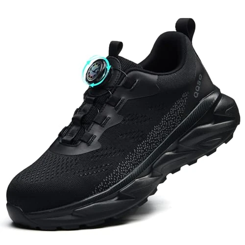 Offerta a tempo: QQSQ Scarpe Antinfortunistiche Uomo Scarpe da Lavoro Donna Leggere Traspiranti Comode Sneakers Antiscivolo Scarpe Sicurezza con Punta in Acciaio Regolazione Rapida dei Lacc Nero, 42 EU - 10% da 39.99 € a 36.09 €