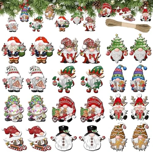 Tijdelijke aanbieding: Houten kerstversiering, 24 stuks, mini-ornamenten met 12 verschillende designs, kerstboomversiering voor festivals, feesten, binnen en buiten, (C) van 9.99 EUR naar 9.99 EUR (korting 0%)