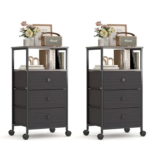 Innotic Komoda z szafy do sypialni, 2 zestawy z 6 szufladami z tkaniny, wielofunkcyjna szafka z szufladami, szafka do przechowywania na kółkach, metalowa rama, do sypialni i salonu, 75 x 29 x 36 cm