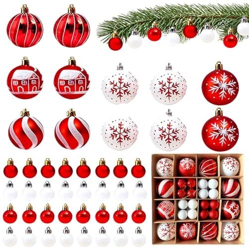 Limitiertes Angebot: Weihnachtskugeln Kunststoff Set,44 Stücke Weihnachtskugeln Rot Weiß,Christbaumkugeln Kunststoff Bruchsicher,Wiederverwendbar Weihnachtsbaum Deko,mit Aufhänger Bruchsicher Christmas Bälle (Rot) von 13.99 EUR auf 9.89 EUR (Spare 29%)