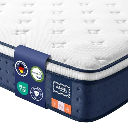 Offerta a tempo: VASAGLE Materasso Matrimoniale 160 x 190 x 25 cm Ibrido, Molle Insacchettate e Memory Foam con Gel, Medio Morbido, 7 Zone, Bordo Rinforzato, Isolamento dal Movimento, Traspirante, Blu RMZ229QZ02 - 0.00% da 149.99 € a 149.99 €