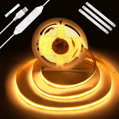 Zeitlich begrenztes Angebot: Enteenly COB LED Streifen 2 m, USB 5V TV Hintergrundbeleuchtung mit Dimmer und Memory-Funktion, Punktfreie LED Lichtleiste für TV Bias Lighting, Schrank- und Ambientebeleuchtung, 2700K von 11.99 € auf 9.99 € (17% Rabatt)