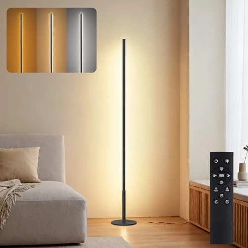 Offerta a tempo: Fortand Lampada da terra a LED con telecomando, dimmerabile, con livelli di luminosità e temperature di colore, moderna lampada angolare a LED con timer per soggiorno, camera da letto e ufficio, 147 - 0% da 49.99 € a 49.99 €
