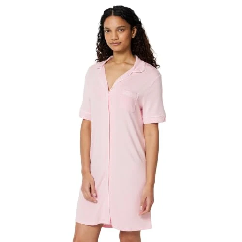 Offerta a tempo: Amazon Essentials Camicia da Notte da Donna, in Misto Modal, a Maniche Corte, con Bottoni, Rosa, XL - 0.00% da 16.90 € a 16.90 €