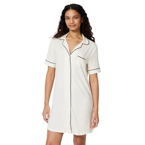 Limited-time offer: Amazon Essentials Women's Modal-Blend Nightgown, Short Sleeve Button-Down, Ivory, Small from 11.39 £ to 11.39 £ (save 0.00%)