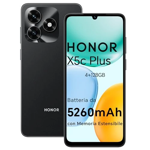 Offerta a tempo: HONOR X5c Plus Smartphone, 4GB+128GB telefono con Display 6,74 pollici 90 Hz, 5260 mAh, Fotocamera 50+5MP, Octa-core cellulare impronta digitale e riconoscimento facciale, Android 15, Midnight Black - 15% da 99.90 € a 84.90 €