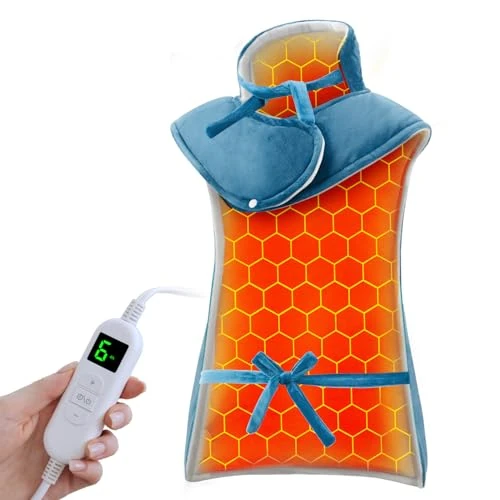Ultralent Electric Back Heating Cushion Shoulder and Neck 60 x 108 cm, 6 Heat Levels, 4 Timer Settings, Automatic Shut-off, Quick Heating, Belt, Back Warmer, Machine Washable