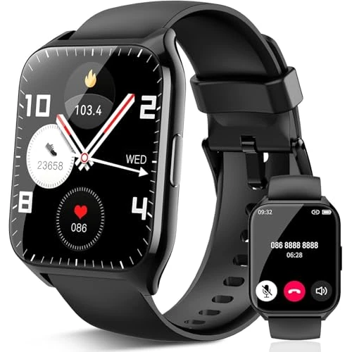 Smartwatch voor dames en heren, 1,85 inch HD smartwatch met oproepen beantwoorden/beantwoorden, 112 + sporthorloge met stappenteller, slaaphartslagmeter, IP68 fitnesstracker, zwart mysterieus