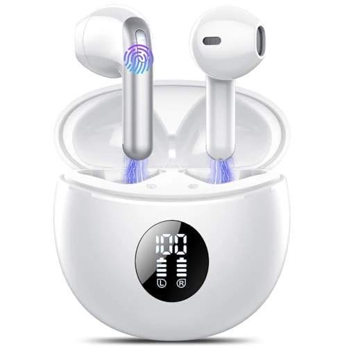 Bluetooth Headphones, Bluetooth 5.4 Stereo HiFi Earphones with 4 Enc Mics, Wireless Headphones with LED Display 50 Hours, Noise Cancellation Bluetooth Headphones, Touch Control, IP7 Waterproof