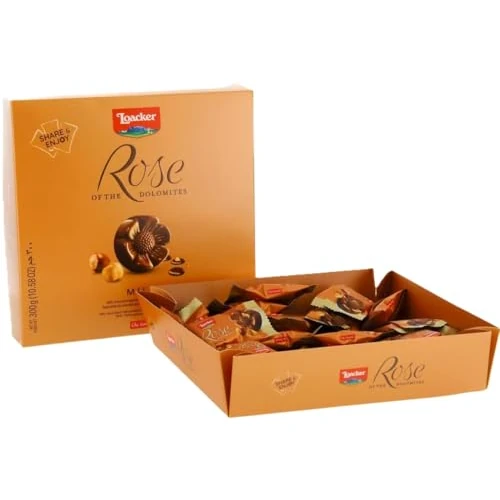 Loacker, Rose of the Dolomites Milk, Praline di Cioccolato al Latte con Crema di Nocciole e Cacao Finissimo, Idea Regalo da Condividere, Merenda e Snack, 1 Confezione da 24 Cioccolatini (300g)