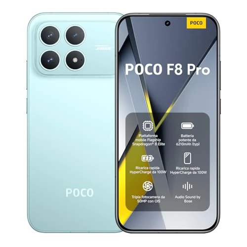 Xiaomi POCO F8 Pro, Smartphone 12+256 GB, 6.59" 120Hz AMOLED Display, 50MP Triple Camera 60mm Telephoto, Sound by Bose, 6210mAh, Blue, Warranty 2 years, Charger Not Included