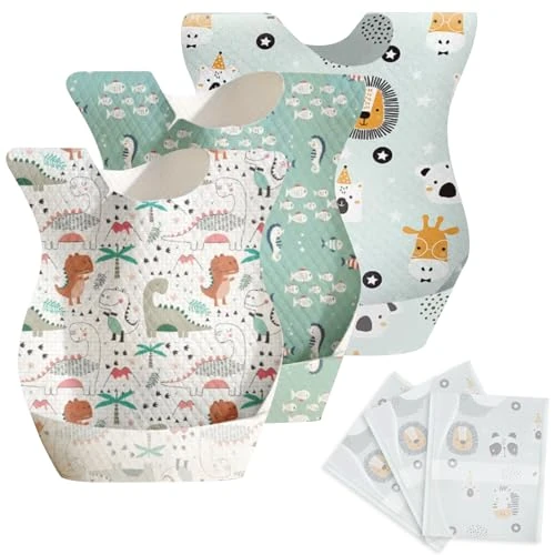Oaioya Disposable Bibs, Baby Waterproof Travel Bibs for Babies, Toddlers, Boys and Girls from 6 Months to 3 Years, Travel Outdoor Use, multicoloured, 24*35cm