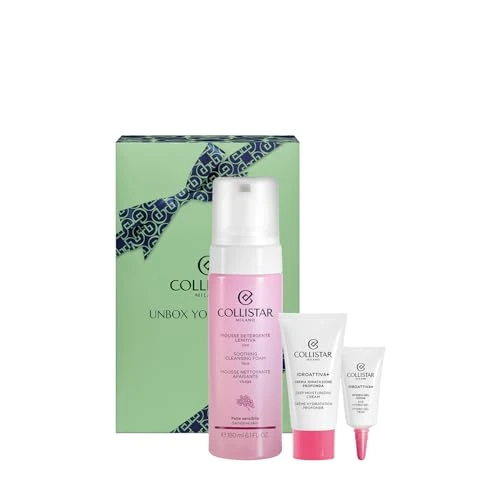 Collistar Coffret cadeau pour le visage Idroattiva+ avec mousse nettoyante douce 180 ml + crème hydratante en profondeur 25 ml + gel hydrogel pour les yeux 5 ml, hydratant, apaisant et naturel