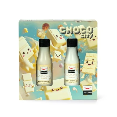 Aquolina Geschenkset Cioccolato Bianco – CHOCO CITY – Duschgel 125 ml + Körpermilch 125 ml – Duftendes Pflegeset, Made in Italy