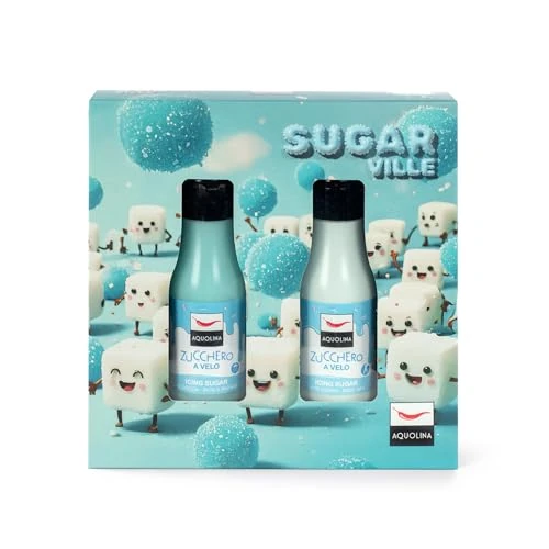 Aquolina Zestaw upominkowy Zucchero a Velo – SUGAR VILLE – żel pod prysznic 125 ml + mleczko do ciała 125 ml – pachnący zestaw do pielęgnacji, wyprodukowano we Włoszech