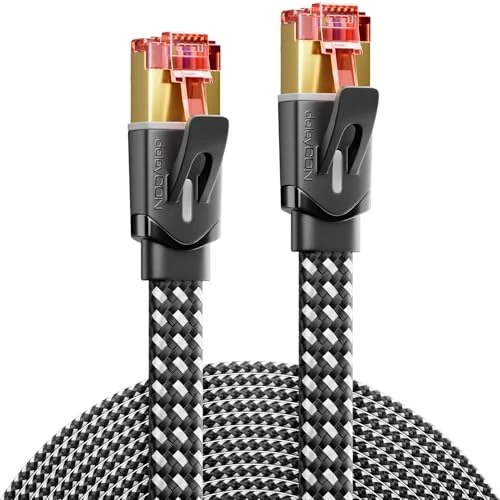 deleyCON 1m Cavo di Rete Cat7 Piatto in Nylon (10 Gbps, Conduttore Interno in Rame) Cavo Ethernet LAN - Connettori RJ45 - Cavo Patch per DSL, Router, Internet, WLAN - Nero