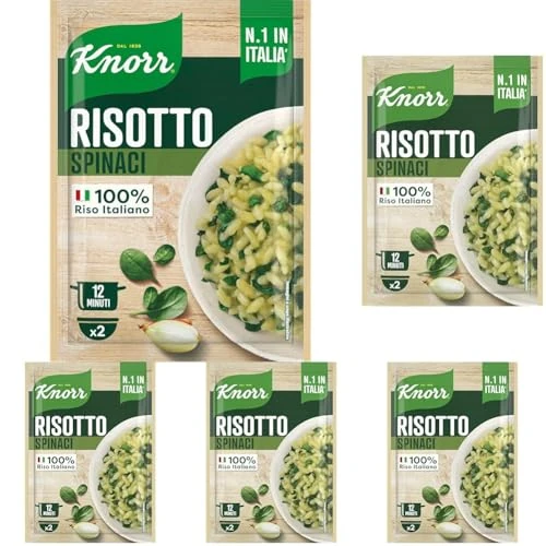 Knorr Risotto con Spinaci, Risotto Pronto con Ingredienti Naturali, 100% Riso Italiano e Chicci al Dente, Preparazione in Pentola o al Microonde, 175g, 2 Porzioni (Confezione da 5)