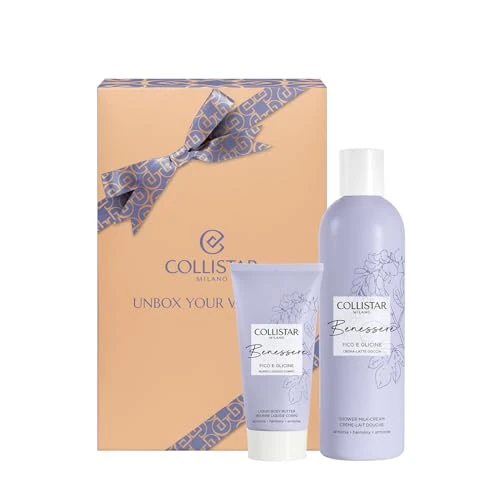 Collistar Benessere Coffret cadeau figue et glycine avec crème de douche 250 ml + beurre corporel liquide 50 ml, hydratant, nourrissant et parfumé pour un bien-être total