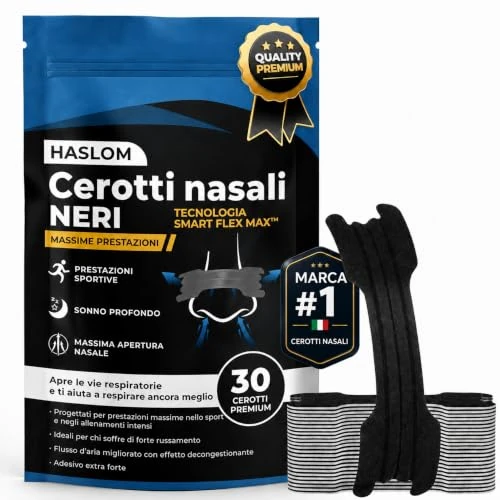 Offerta a tempo: 30 Cerotti Nasali Antirussamento Sport Neri Performance - HASLOM - 33% da 14.99 € a 9.99 €