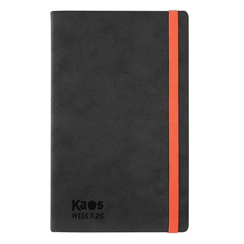 Kaos Official Kaos 2026 Weekly Planner 12 Months Midi Weekly Planner with 160 Pages, Heat Cover and Black Inner Cover, Size 13 x 21 cm, Black & Orange