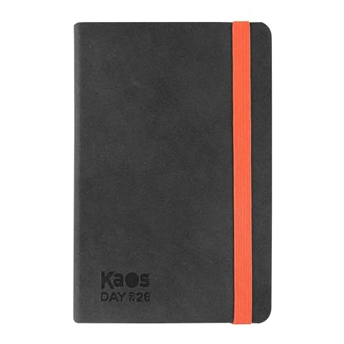 Kaos Agenda 2026 Oficial Kaos, Agenda diaria de 12 meses Midi, planificador diario con 384 páginas, tapa termomovirante y almacenamiento interior negro, formato 9 x 14 cm, negro y naranja