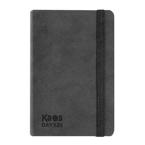 Kaos Official Kaos 2026 Daily Diary 12 Months Midi Daily Planner with 384 Pages, Heat Cover and Black Inner Cover, 9 x 14 cm, Black