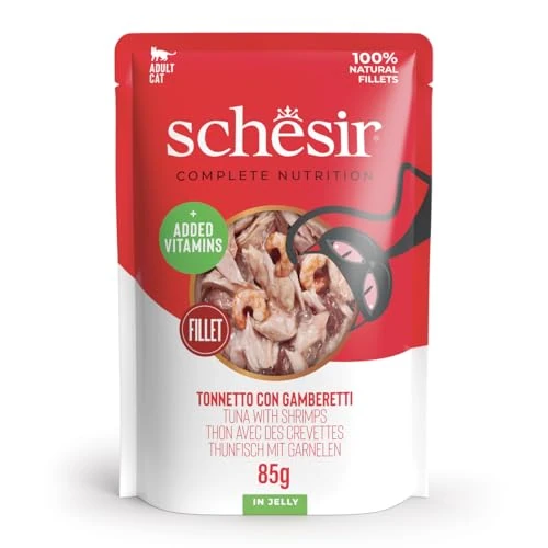 Offerta a tempo: Schesir, Tonnetto con Gamberetti in Gelatina, Alimento Umido Completo per Gatti, in Busta, Ingredienti 100% Naturale, Cruelty Free, 12 x 85g - 8% da 15.48 € a 14.28 €