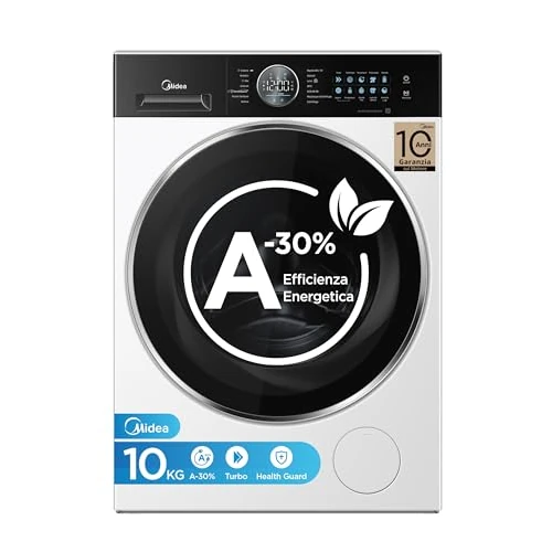 Midea Lavatrice Carica Frontale, 10 kg, Classe A-30%, 1400 Giri, Vapore, Silent Inverter Motor, Lavaggio Potente e Rapido,Pannello Touch, Bianco - MF21EW100B