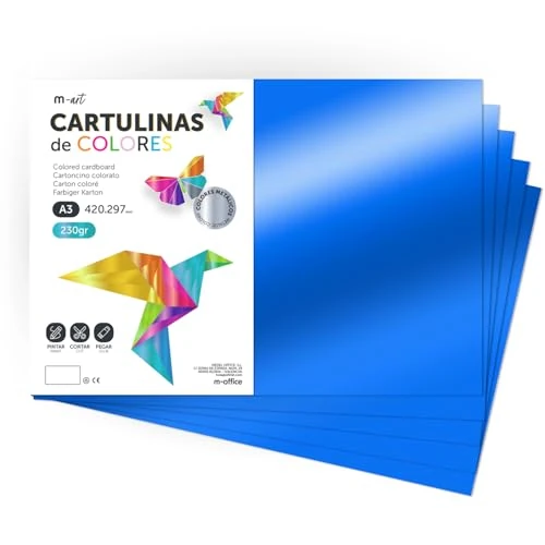 Metallic gekleurd karton, A3 (29,7 x 42 cm), gekleurd karton, 230 g voor knutselwerk, creatieve designs en kunstprojecten, reflecterende glans, m-office (25 vellen, blauw)