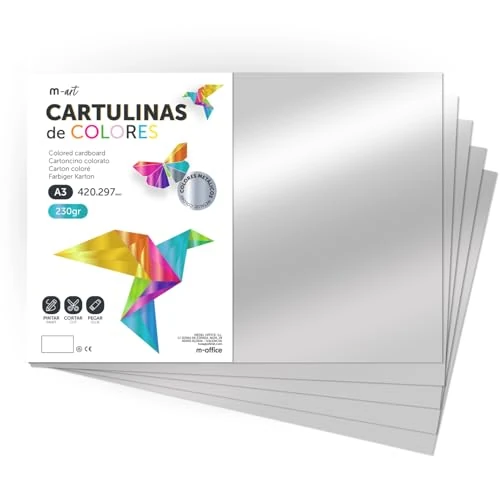 Offerta a tempo: Cartoncino Colorato Metallizzato, Fogli Grandi 50x65 cm, Cartoncini 230g per Fai da Te, Progetti Creativi e Arte con Effetto Riflettente m-office (50 fogli, argento) - 0% da 43.24 € a 43.24 €