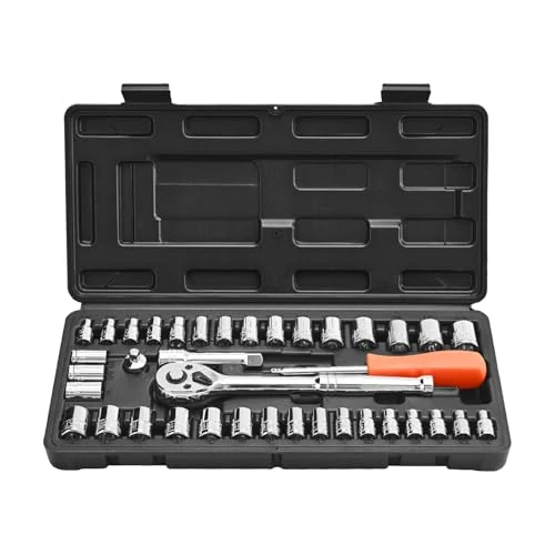Offre limitée : VEVOR Jeu de Douilles SAE et Métriques, Kit d'Outils de Mécanicien 39PCs, avec Clé à Cliquet à Entraînement de 9,5 et 6,4 mm, Accessoires et Étui de Rangement, en Acier Allié CR-V, Réparation de 25.99 € à 25.99 € (0.00% de remise)